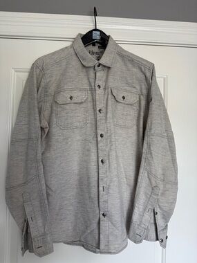 Kuhl Light Gray Herringbone Logo Button-Up Shirt